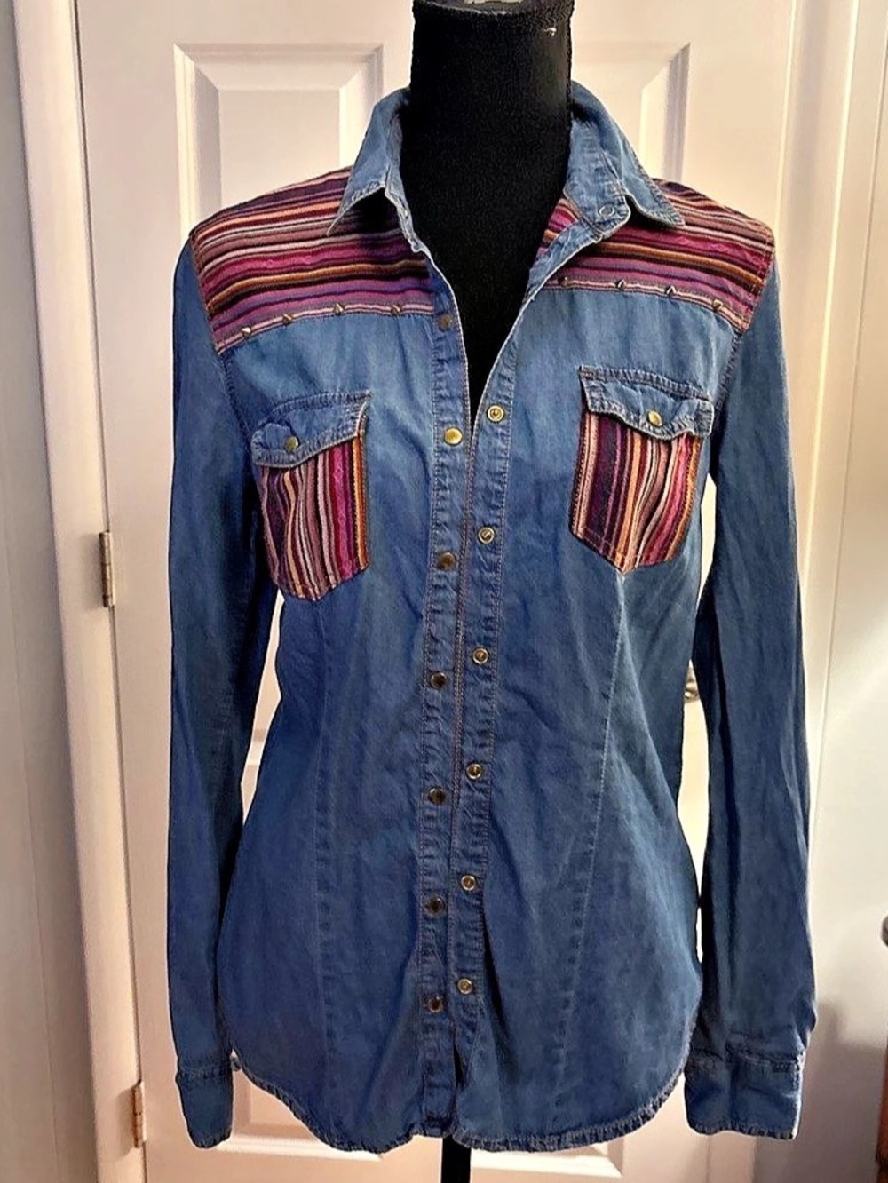 Forever 21 Western Denim Shirt with Striped Yoke